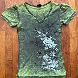 D&G Olive Floral Short Sleeve Top
